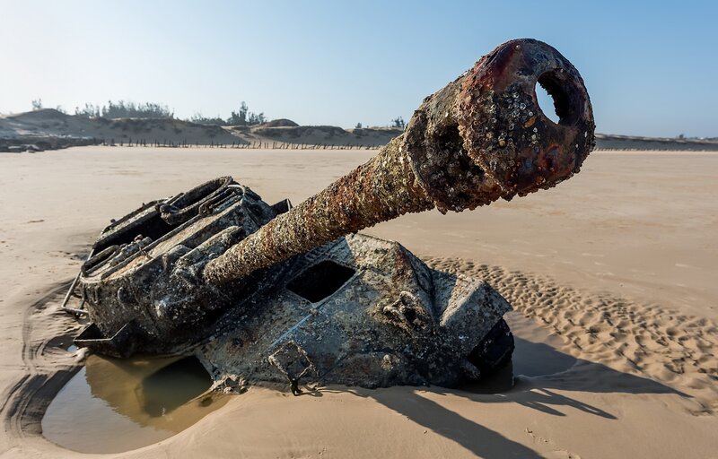 Rusty Tank on Beach — Brown