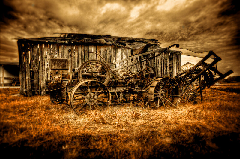 Rusty tractor in a field