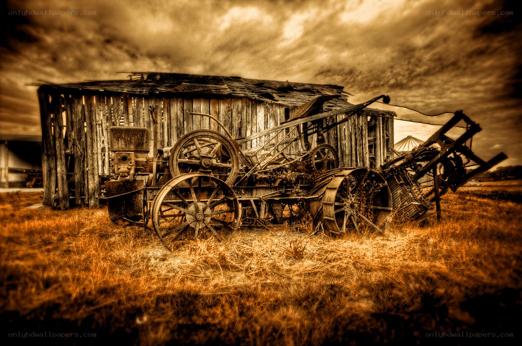 Rusty tractor in a field