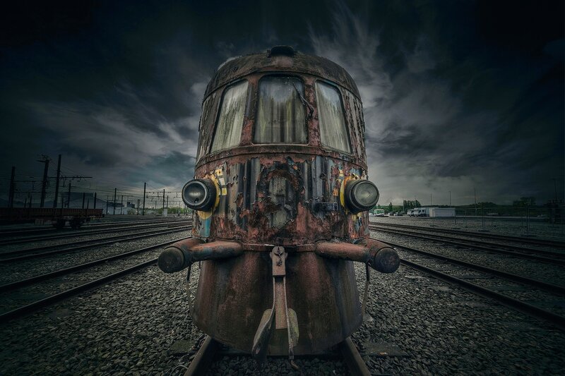 Rusty Train Engine — Gray