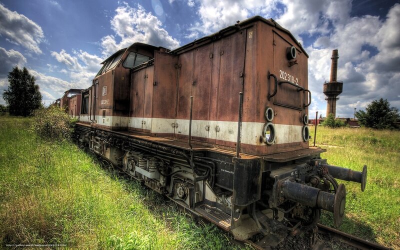 Rusty train in a field