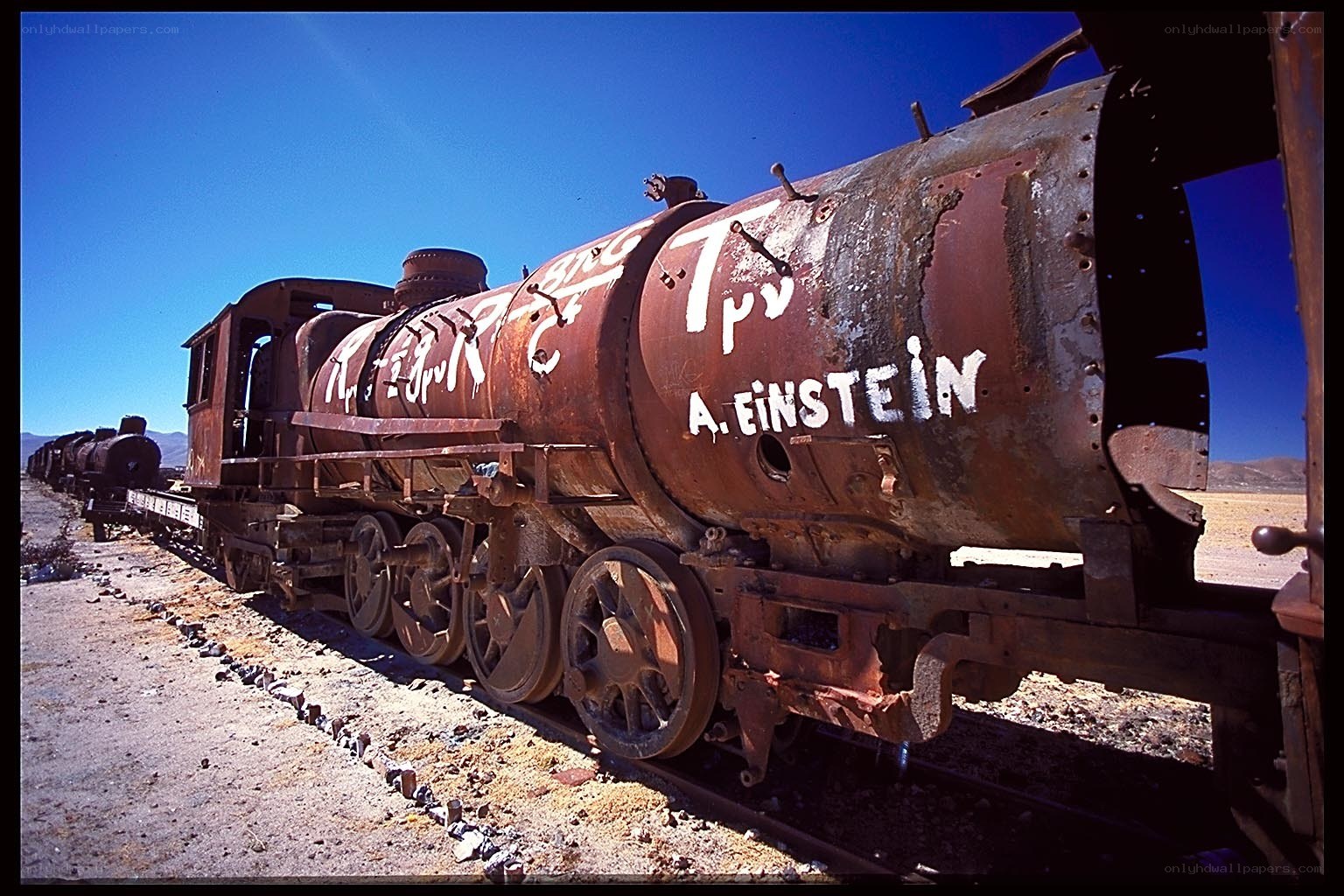 Rusty train in desert