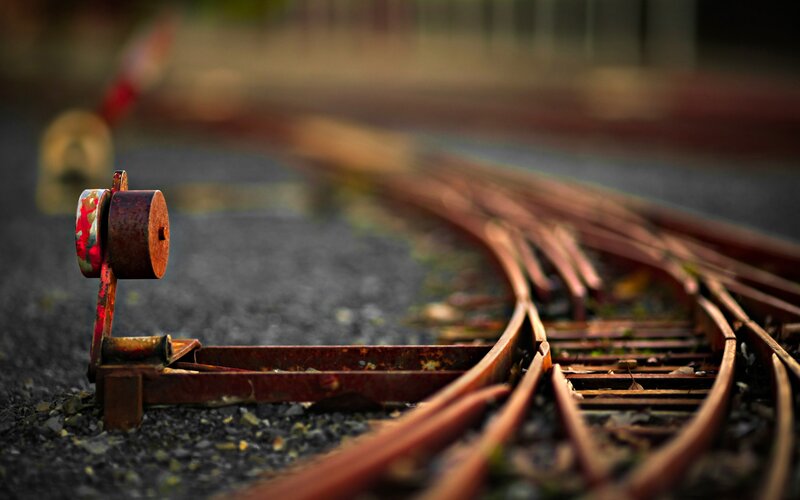 rusty train tracks in focus