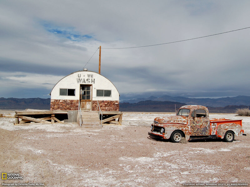 Rusty Truck and Building — White