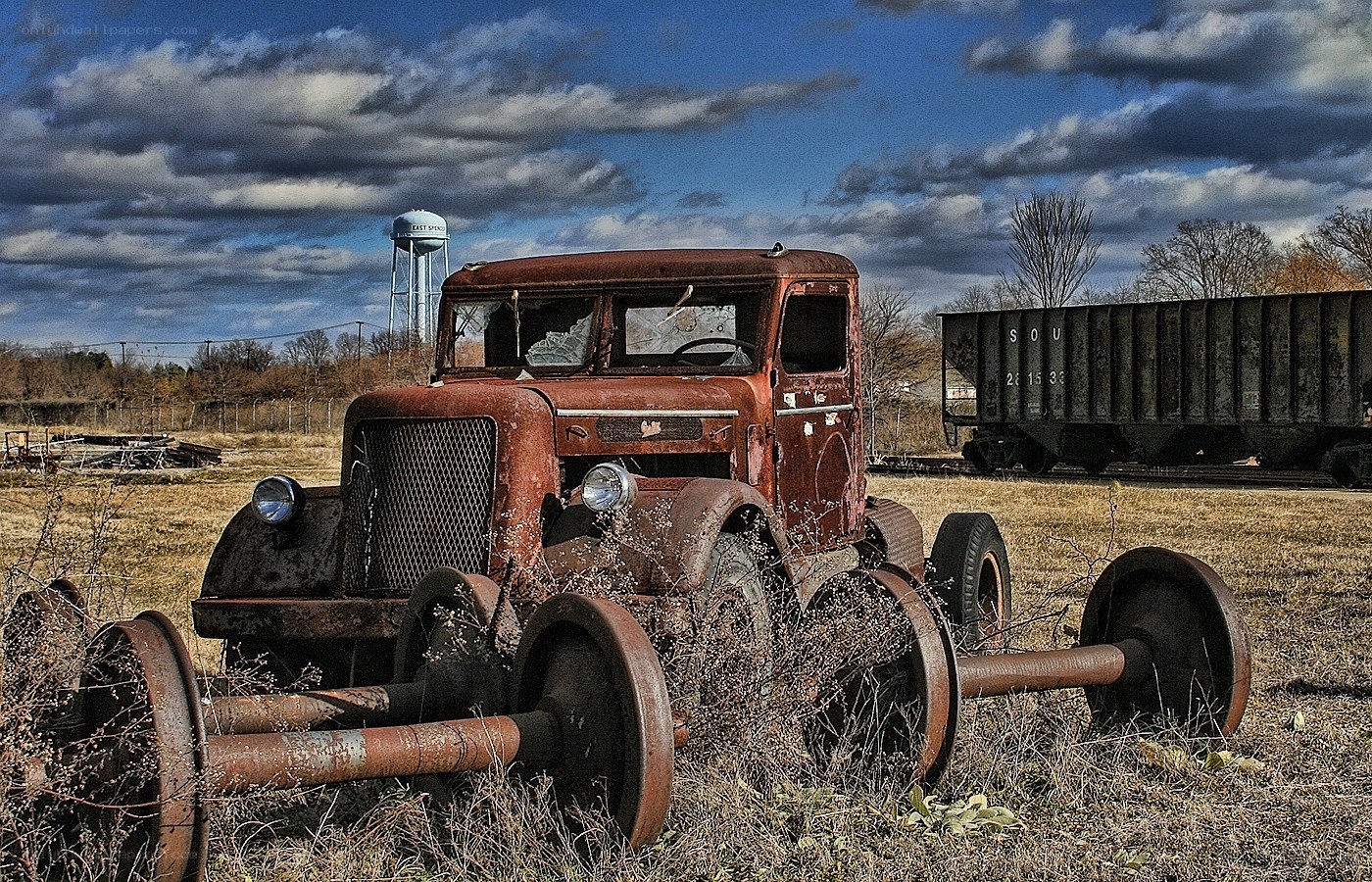 Rusty truck in a field