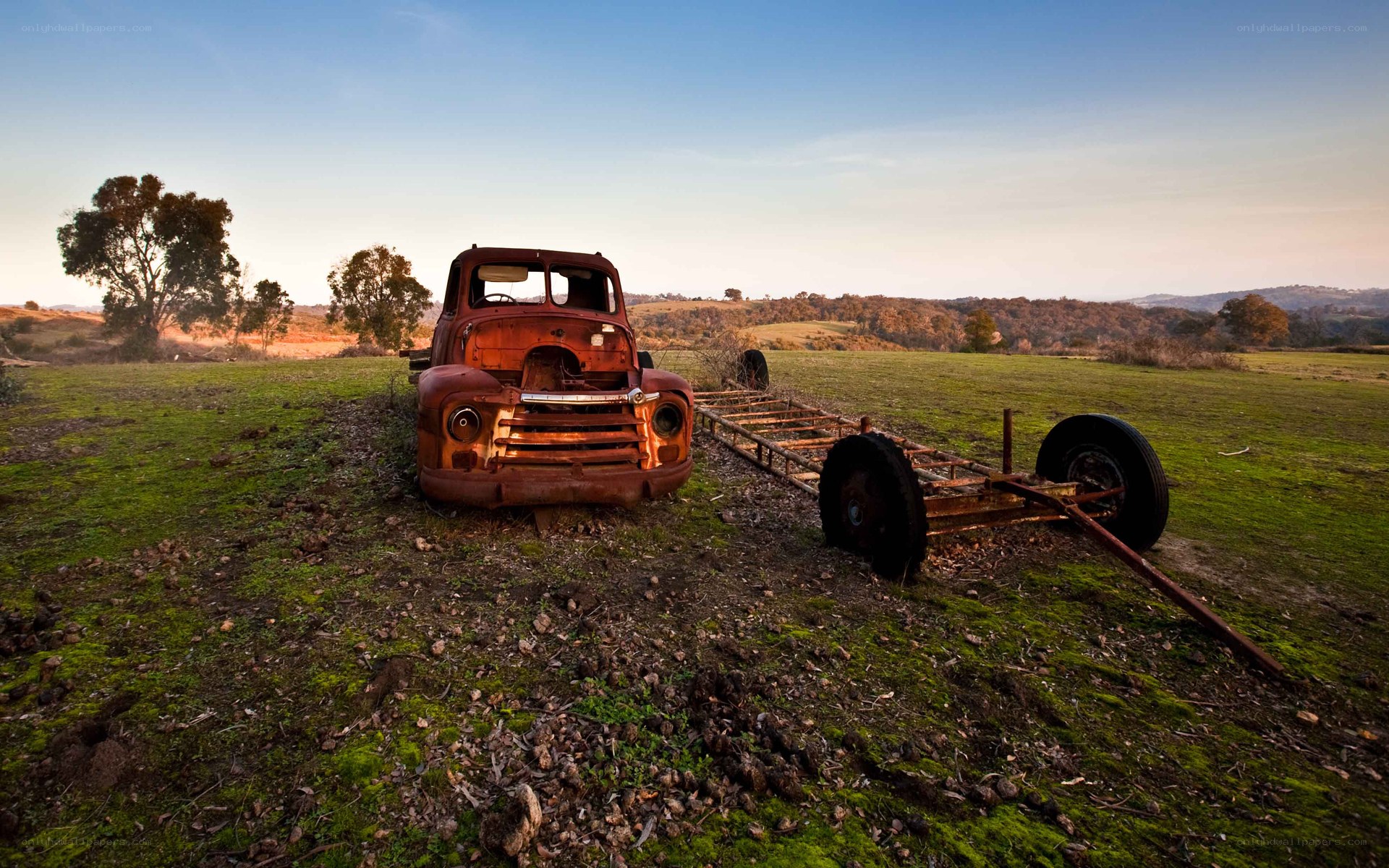 Rusty truck in a field