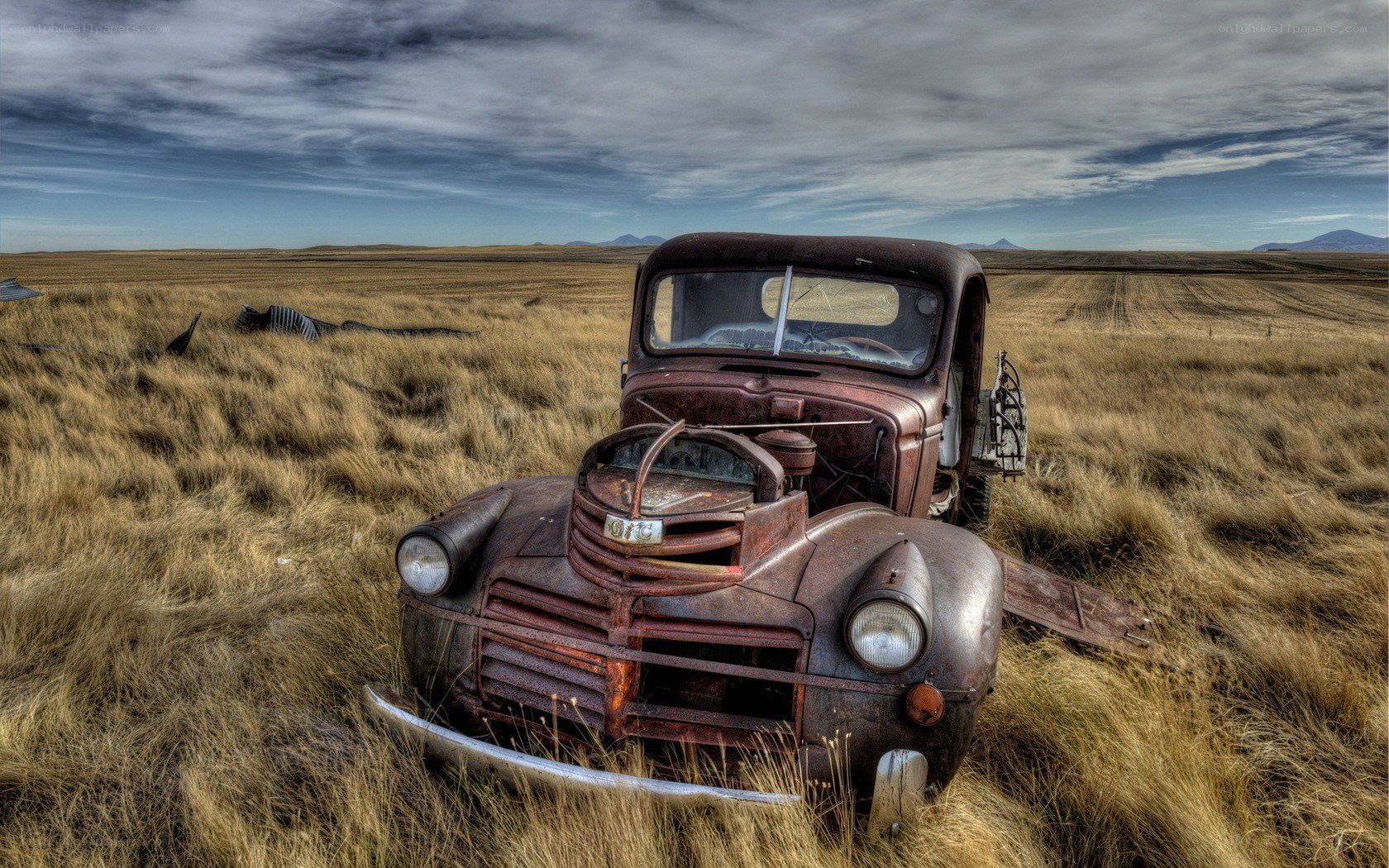 Rusty truck in a field