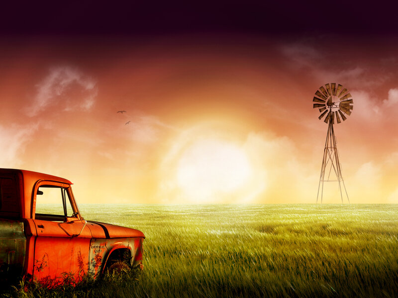 Rusty Truck in Field — Green
