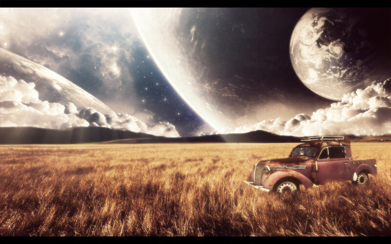 Rusty truck on alien planet