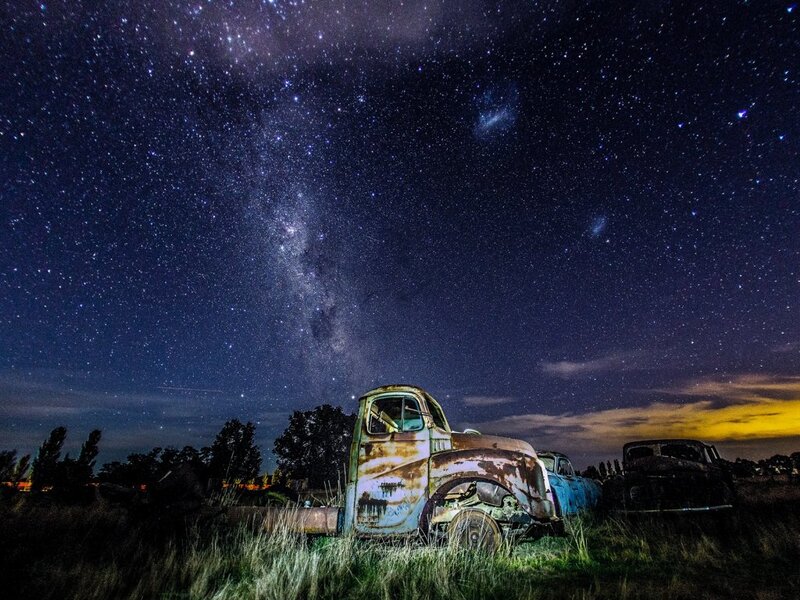 Rusty Trucks under Stars — Blue