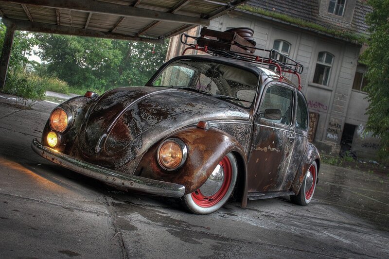 Rusty Vintage Beetle Car — Brown, Dramatic, Photograph