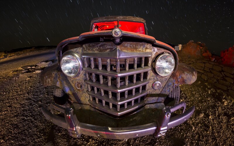 Rusty Vintage Car — Black, Dramatic, Night