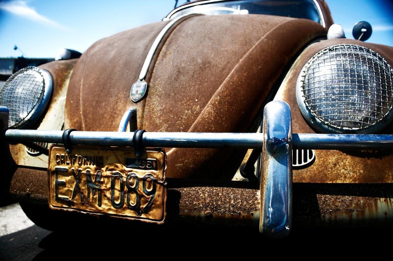 Rusty vintage car front view