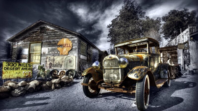 Rusty Vintage Car — Gray, Dramatic, Photograph, Abandoned Building