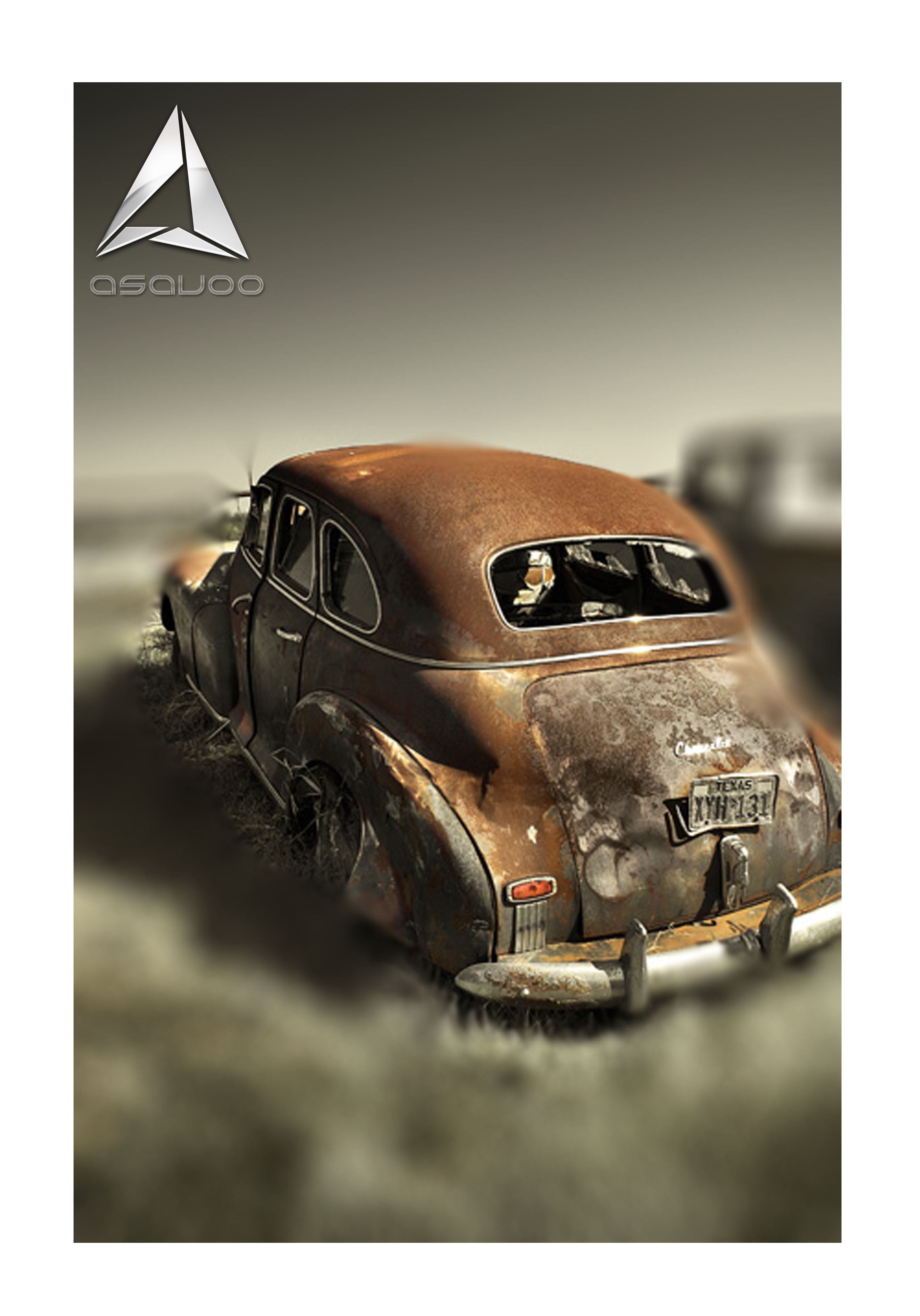 Rusty vintage car in a field