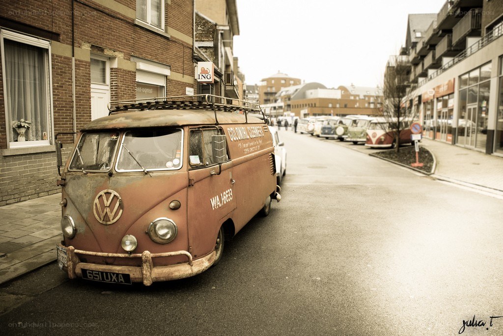 Rusty vintage van on a street
