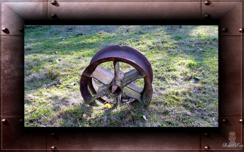 Rusty wheel on grass