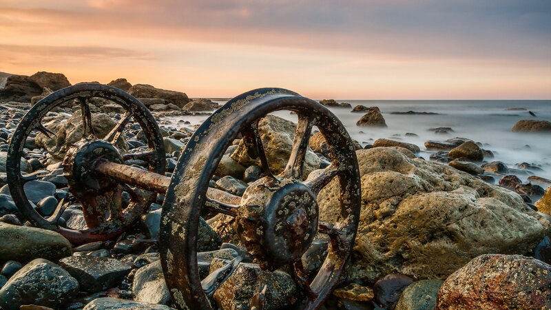 Rusty Wheels on Beach — Orange