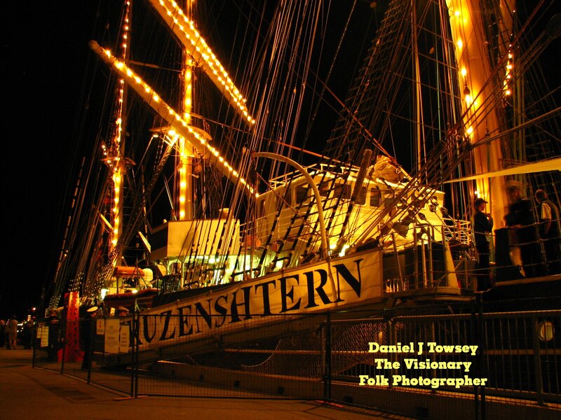 Ruzenshtern ship at night