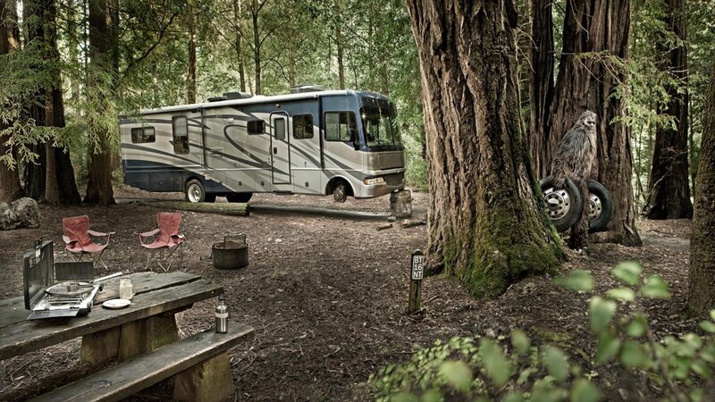 RV camping in forest