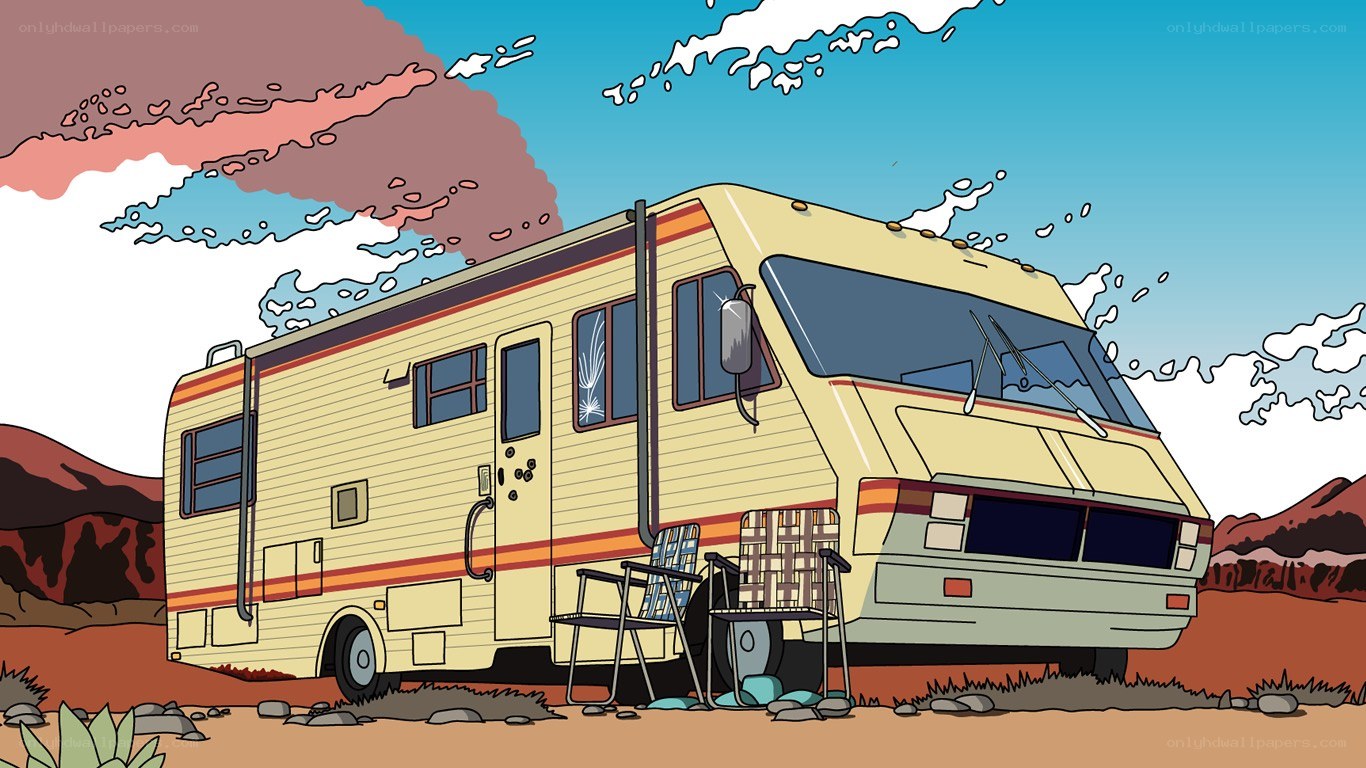 RV in desert landscape