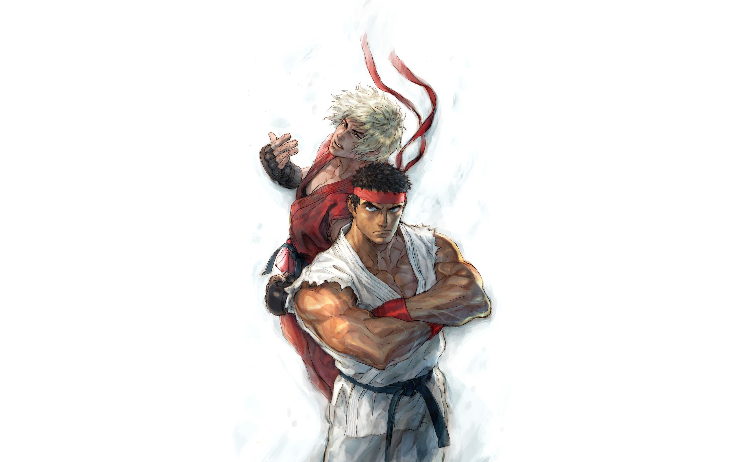 Ryu and Ken in fighting stance