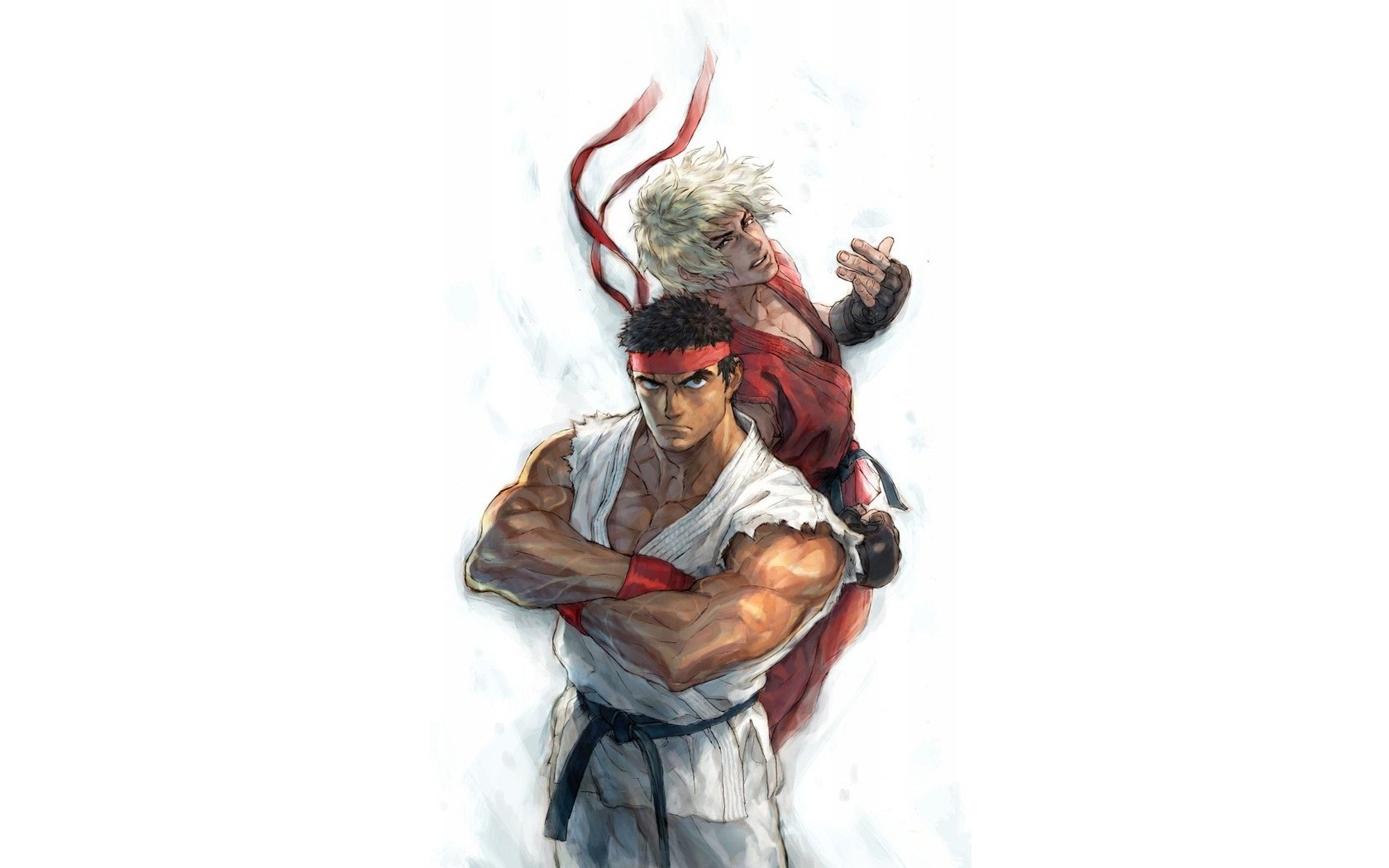Ryu and Ken in fighting stance