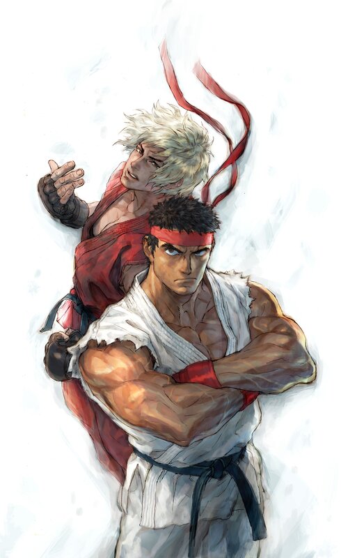 Ryu and Ken in fighting stance