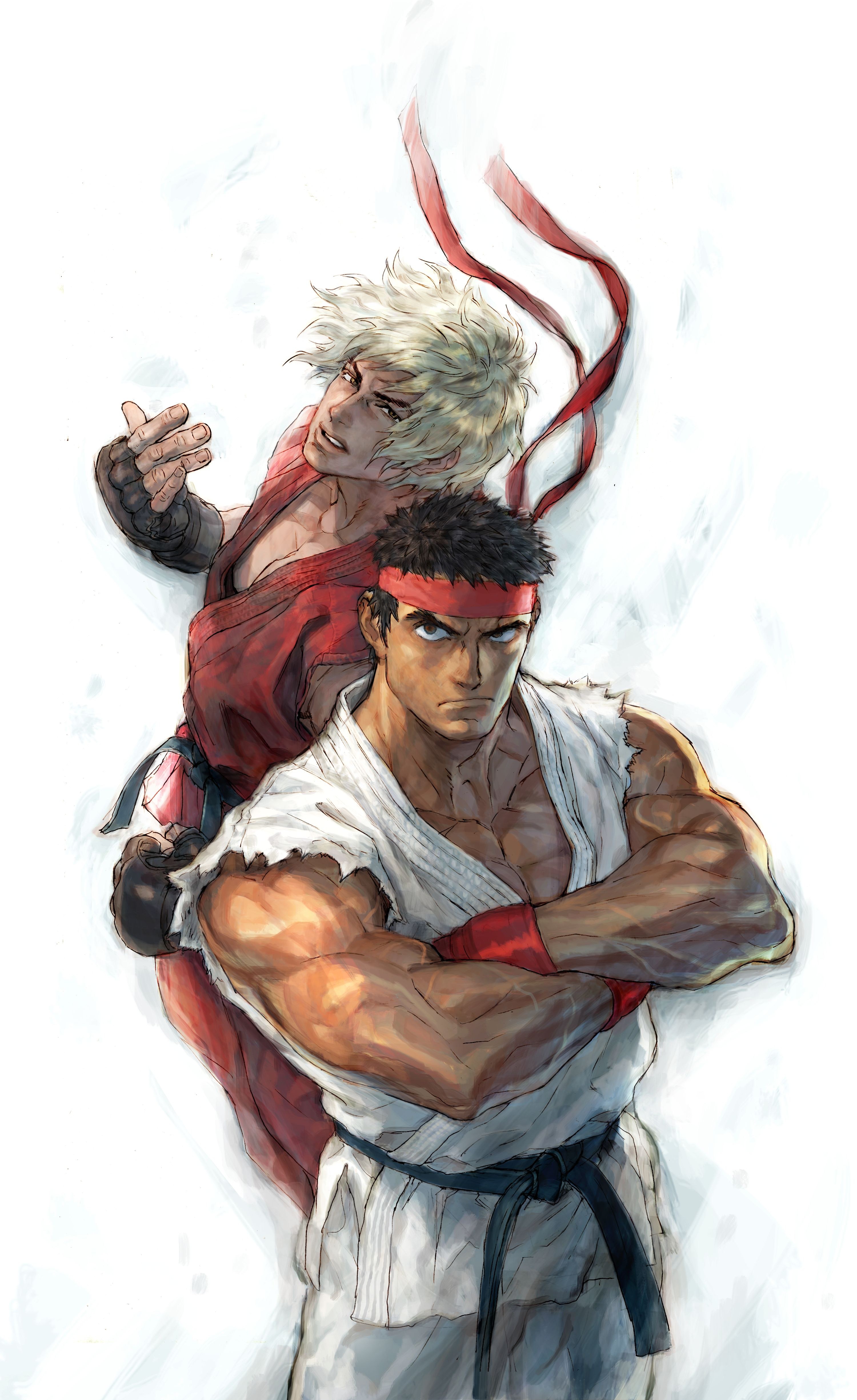 Ryu and Ken in fighting stance