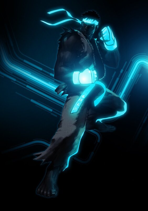 Ryu in neon glow