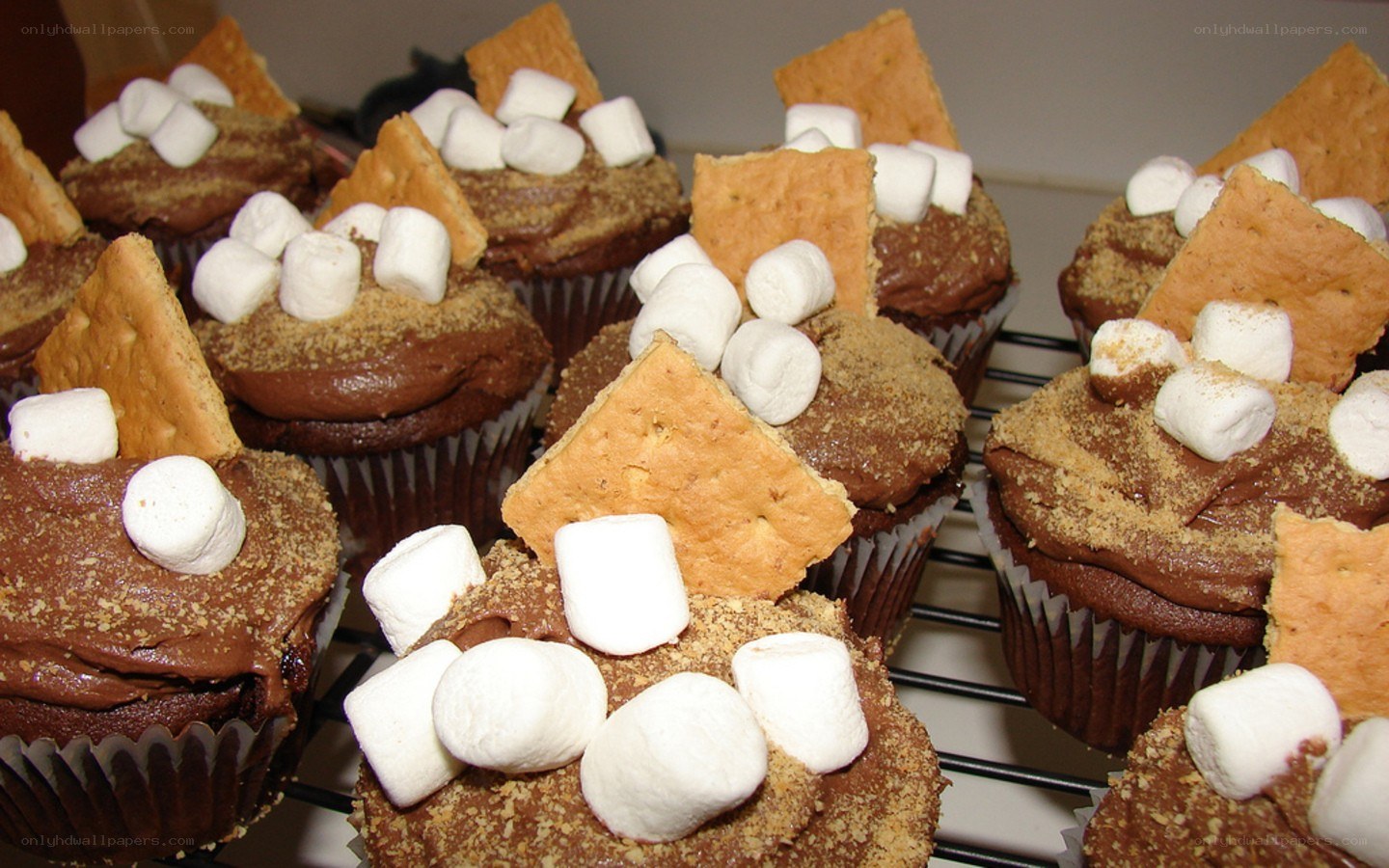 S'mores cupcakes on cooling rack