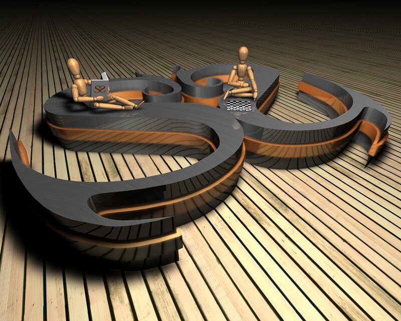 S-shaped seating with mannequins
