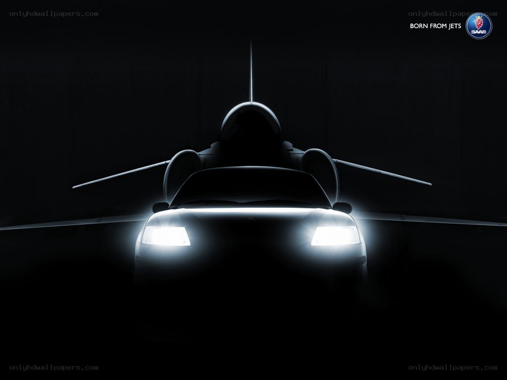 Saab car and jet silhouette