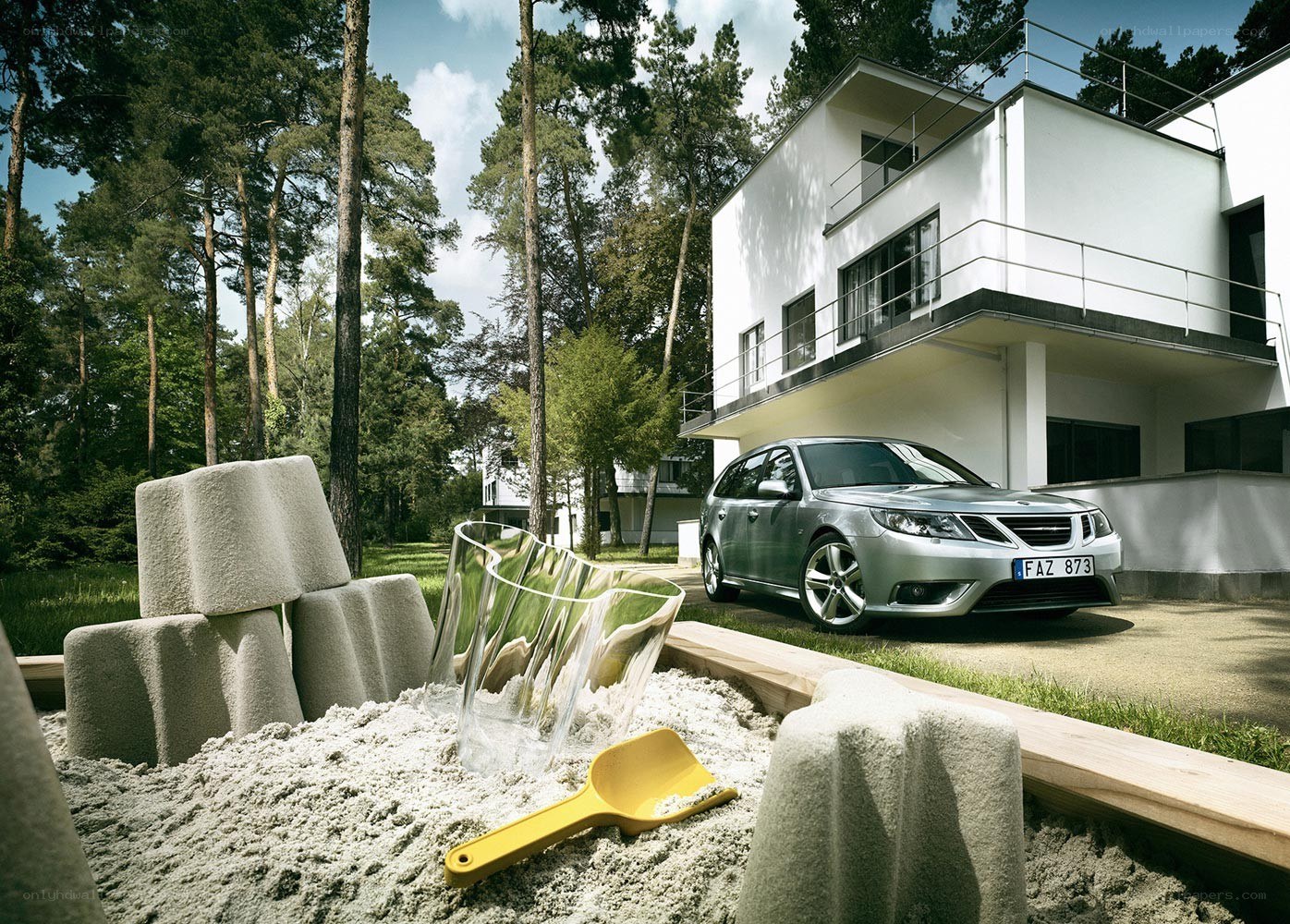 Saab car in modern home setting