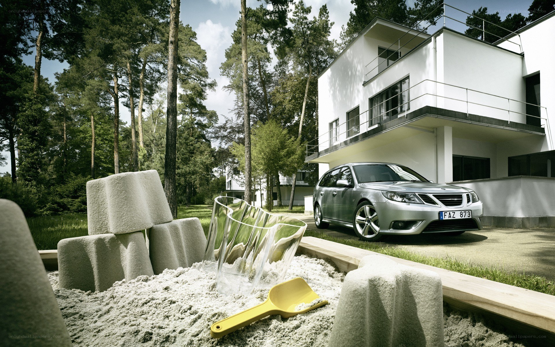 Saab car in modern house