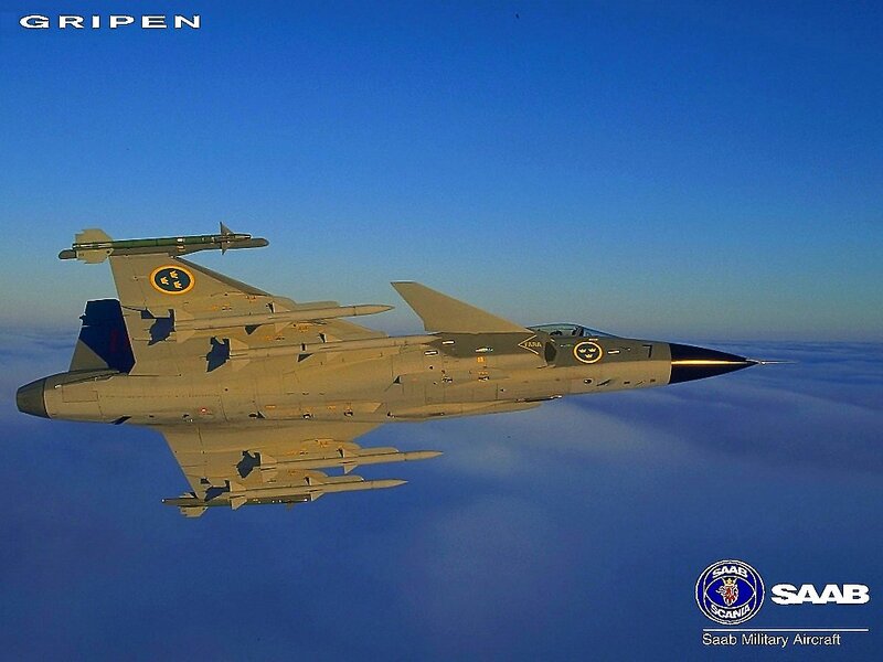 Saab Gripen fighter jet in flight