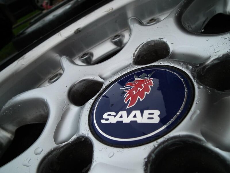 Saab wheel emblem close-up