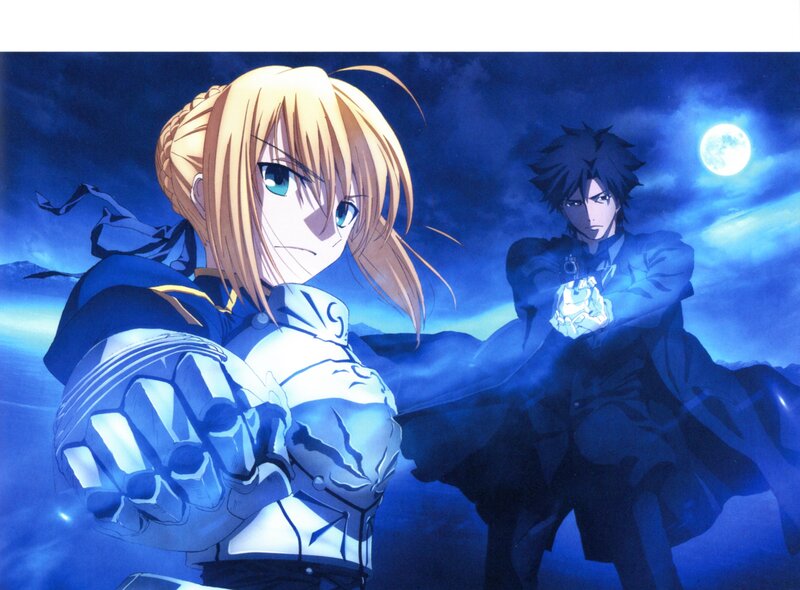 Saber and Archer in a moonlit battle