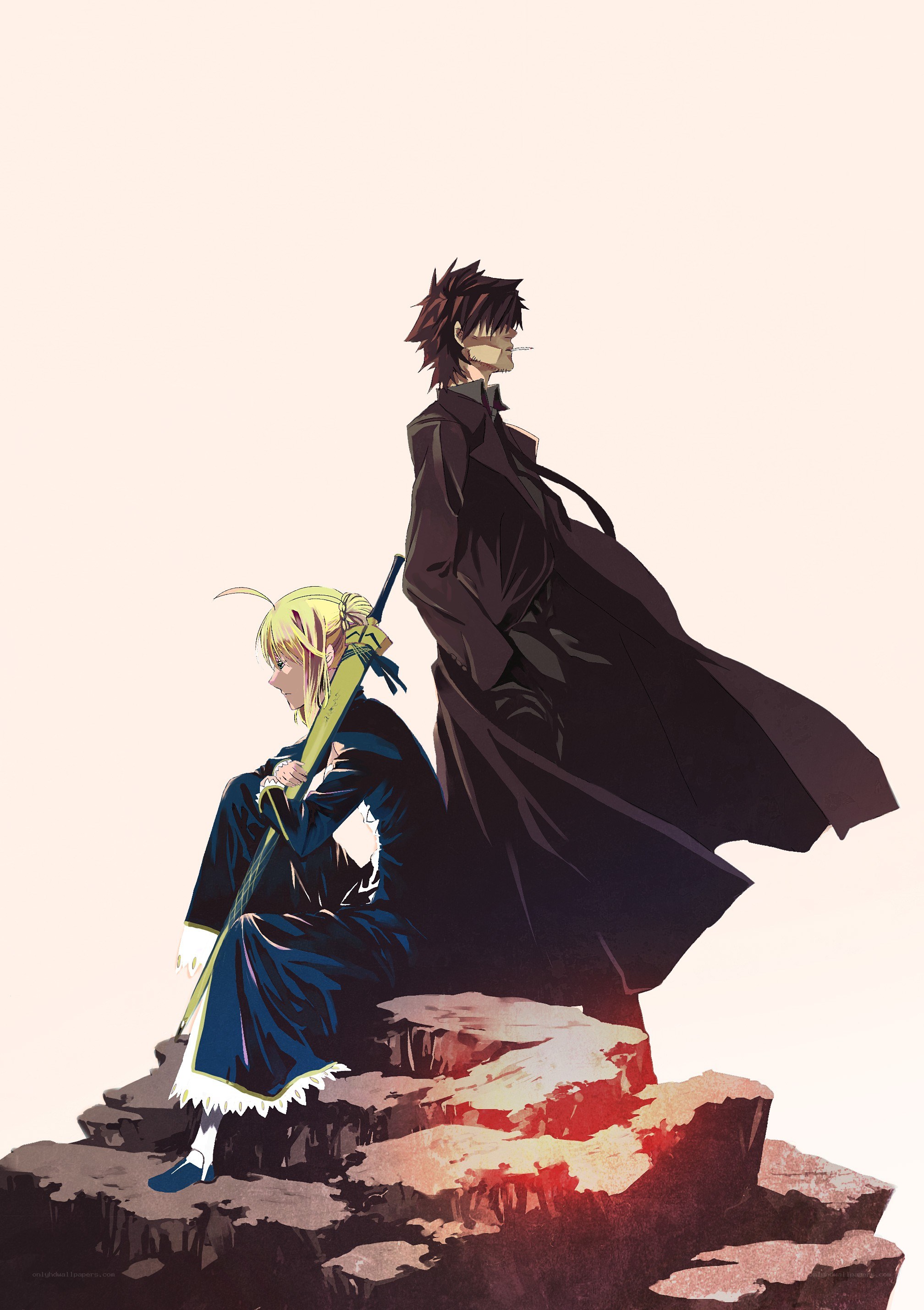 Saber and Archer on a cliff