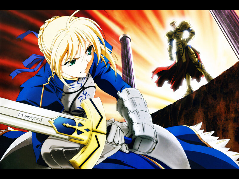 Saber and Arthur in battle