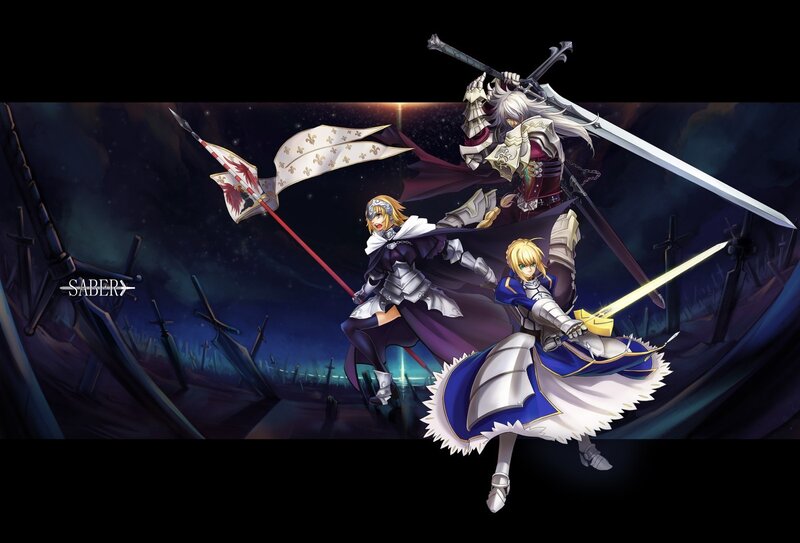 Saber and her allies in battle