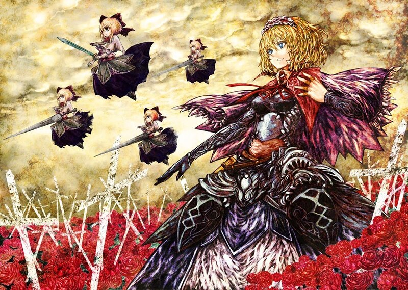 Saber and her clones in a rose field