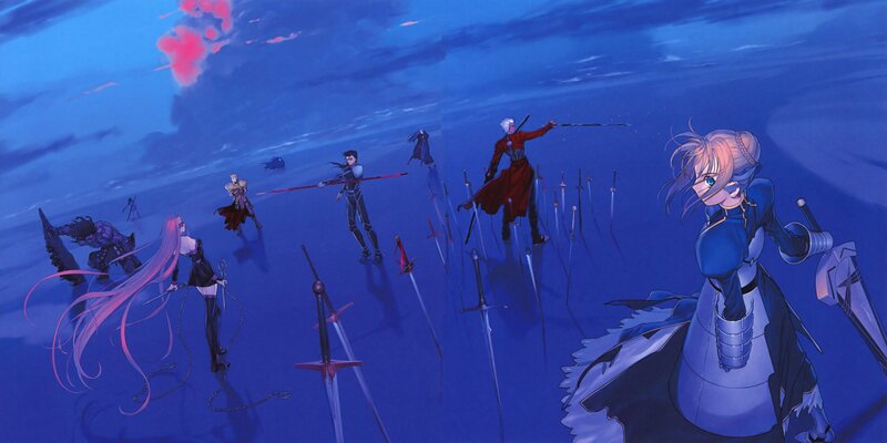 Saber and other heroes in battle