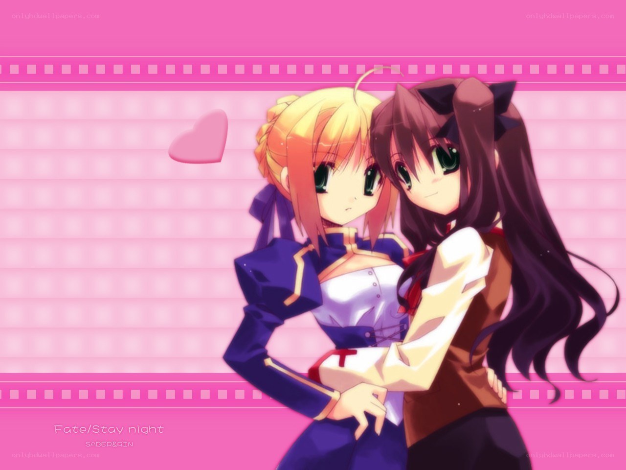 Saber and Rin hugging