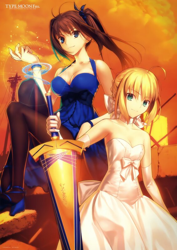 Saber and Rin in a dramatic scene