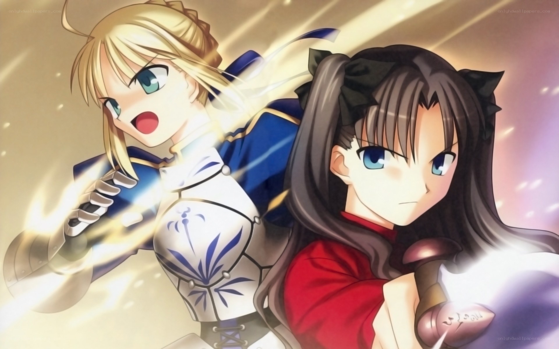 Saber and Rin in battle