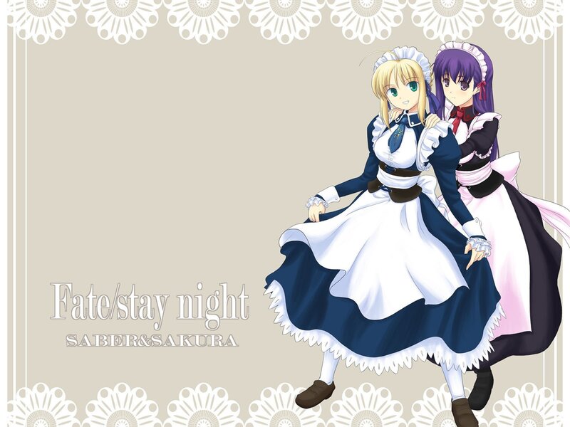Saber and Sakura in maid outfits