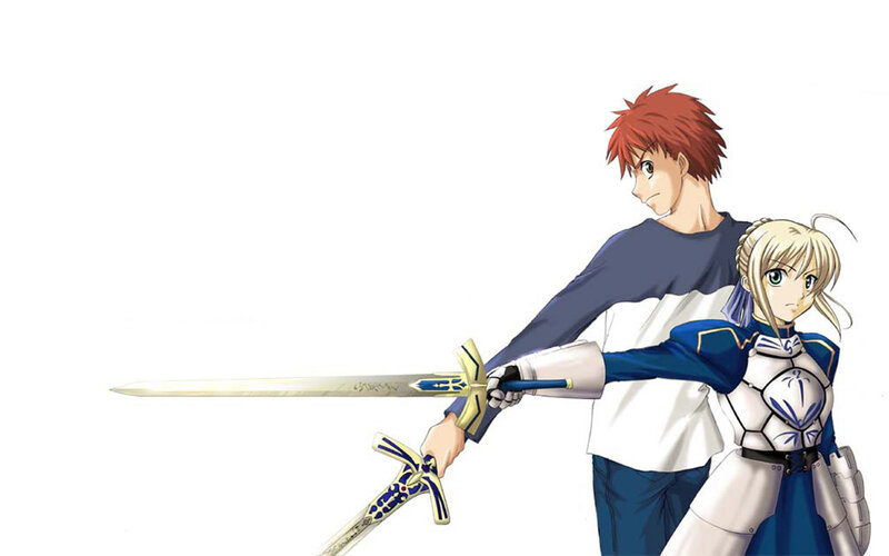 Saber and Shirou holding a sword