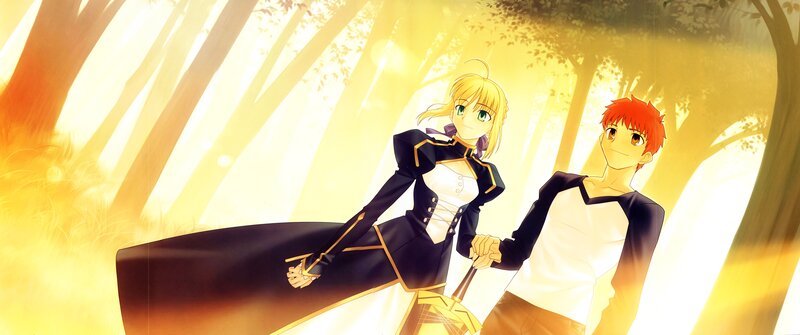 Saber and Shirou in a sunlit forest