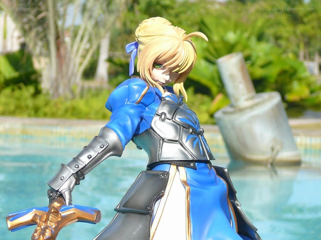 Saber figure by pool